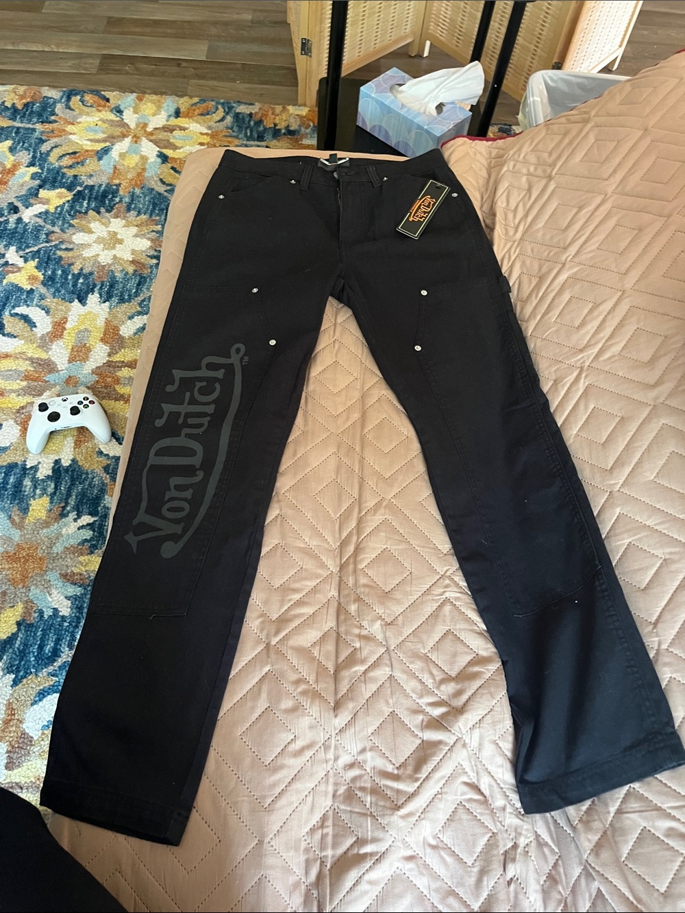 Von Dutch Black Cargo Pants with Subtle Logo
